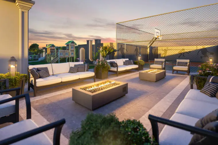 Terraço com fireplace no rooftop